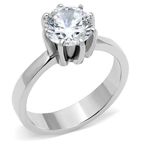 JCE3208 High polished (no plating) Stainless Steel Ring with AAA Grade CZ  in Clear