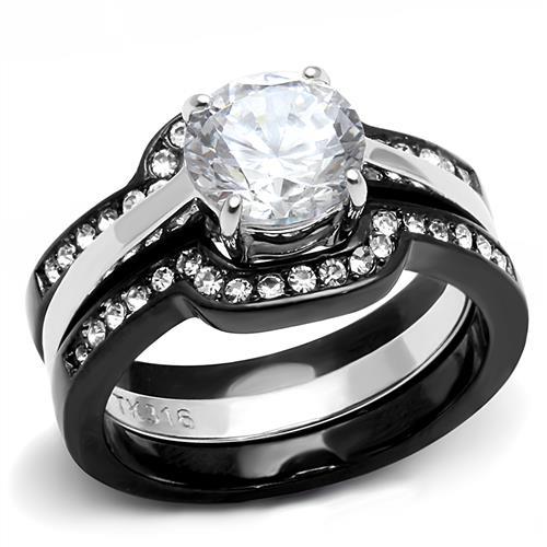 JCE3214 Two-Tone IP Black (Ion Plating) Stainless Steel Ring with AAA Grade CZ  in Clear