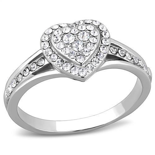 JCE3249 High polished (no plating) Stainless Steel Ring with Top Grade Crystal  in Clear