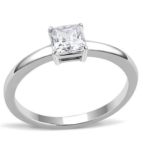JCE3250 High polished (no plating) Stainless Steel Ring with AAA Grade CZ  in Clear