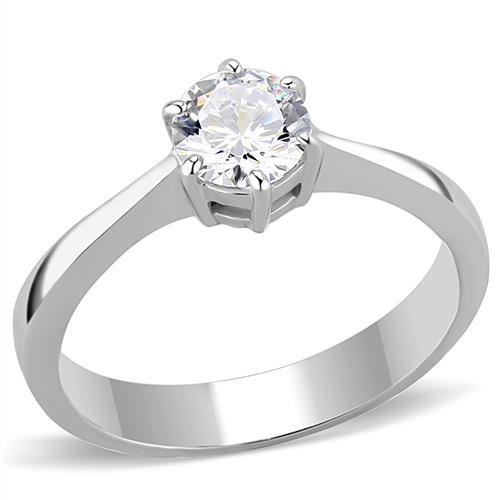 JCE3252 High polished (no plating) Stainless Steel Ring with AAA Grade CZ  in Clear