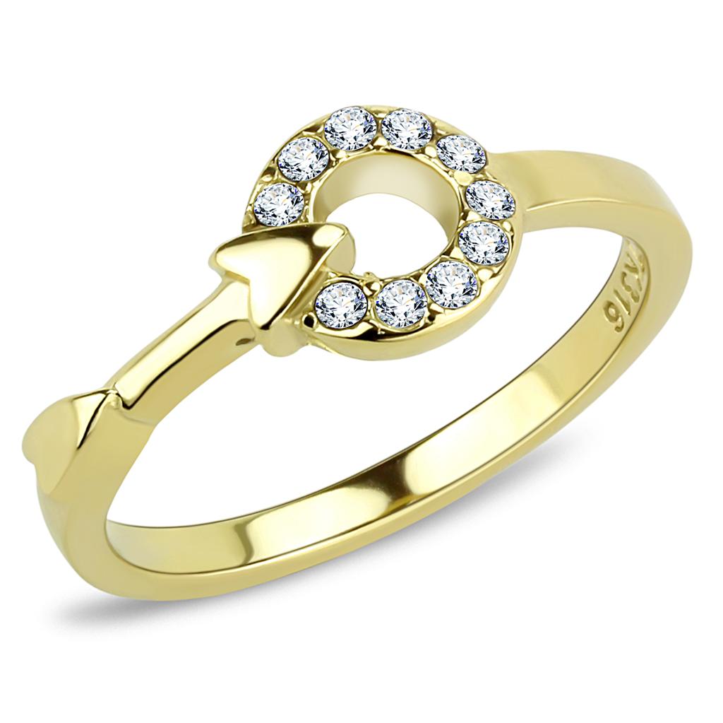 JCE3439 IP Gold(Ion Plating) Stainless Steel Ring with Top Grade Crystal  in Clear