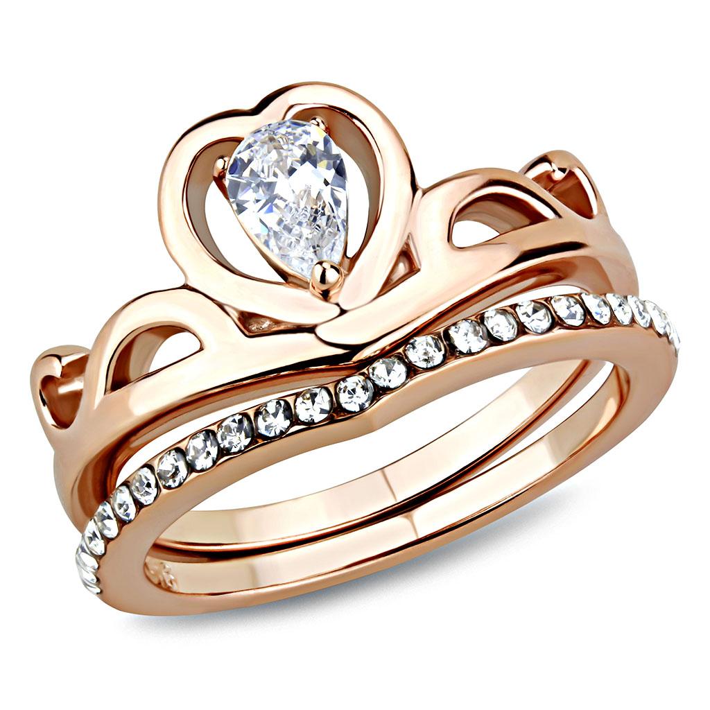 JCE3518 IP Rose Gold(Ion Plating) Stainless Steel Ring with AAA Grade CZ  in Clear
