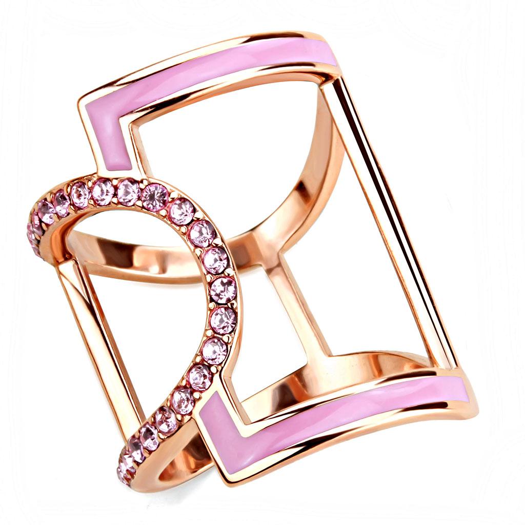 JCE3561 IP Rose Gold(Ion Plating) Stainless Steel Ring with Top Grade Crystal  in Light Rose