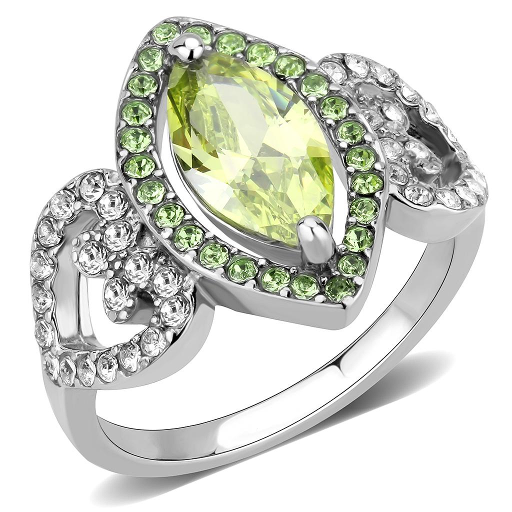 JCE3579 No Plating Stainless Steel Ring with AAA Grade CZ  in Apple Green color