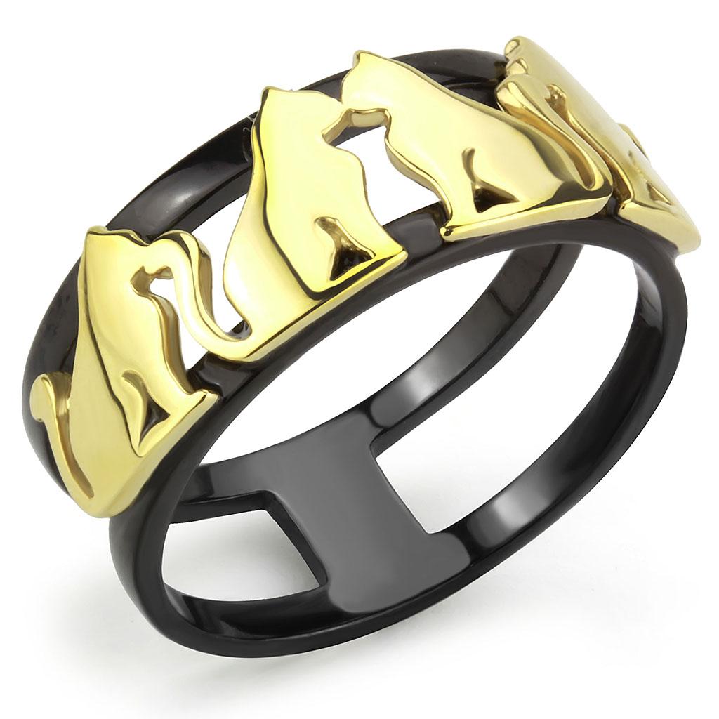 JCE3609 IP Gold+ IP Black (Ion Plating) Stainless Steel Ring with No Stone