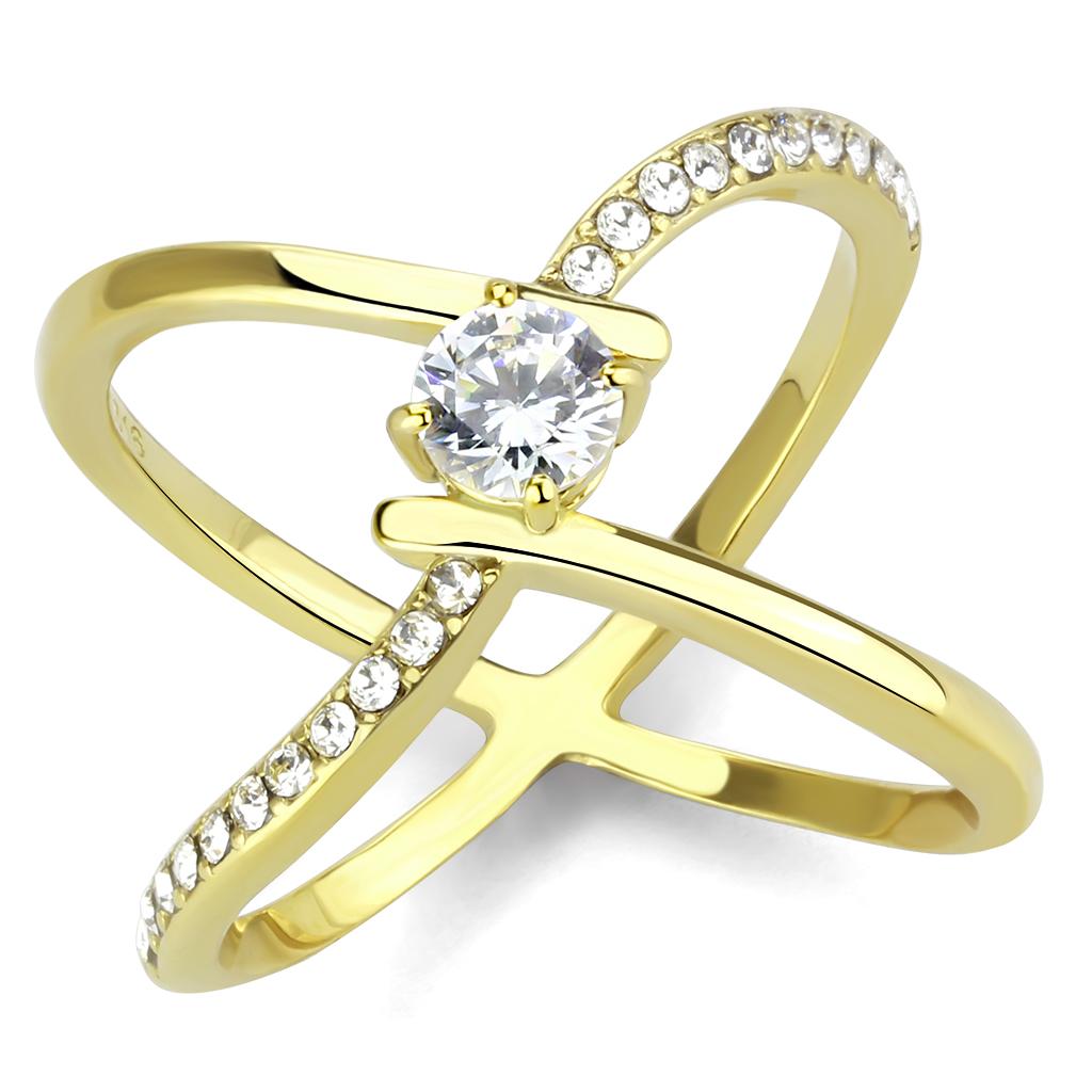 JCE3709 IP Gold(Ion Plating) Stainless Steel Ring with AAA Grade CZ  in Clear