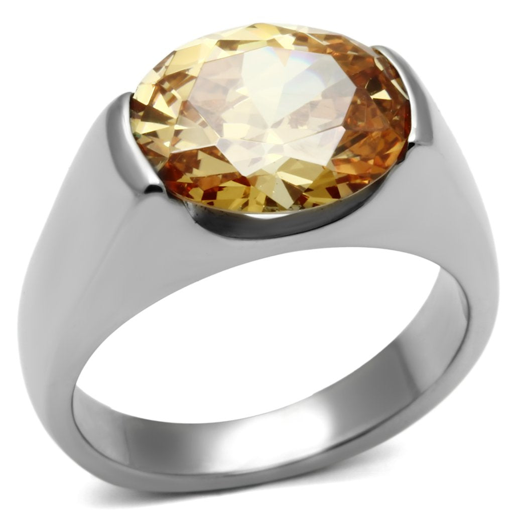 JCE622 High polished (no plating) Stainless Steel Ring with AAA Grade CZ  in Champagne