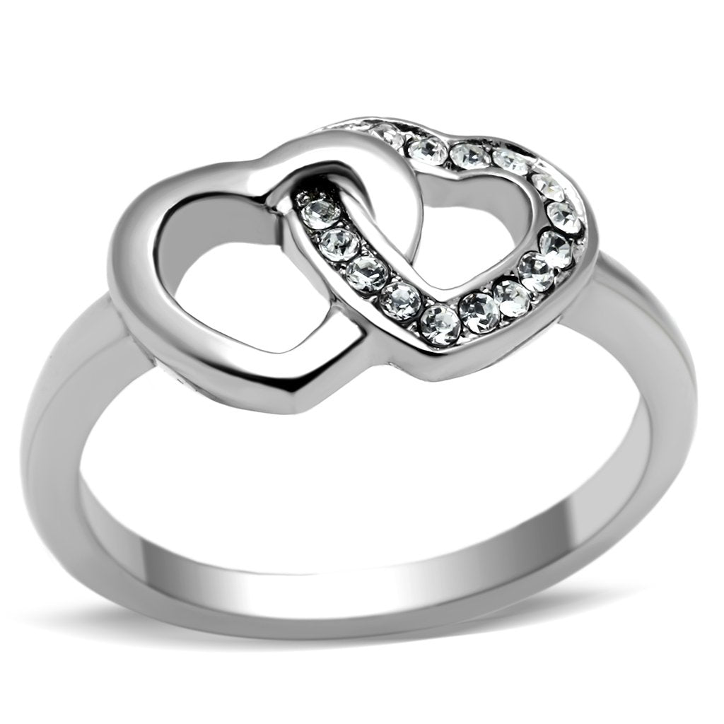 JCE695 High polished (no plating) Stainless Steel Ring with Top Grade Crystal  in Clear