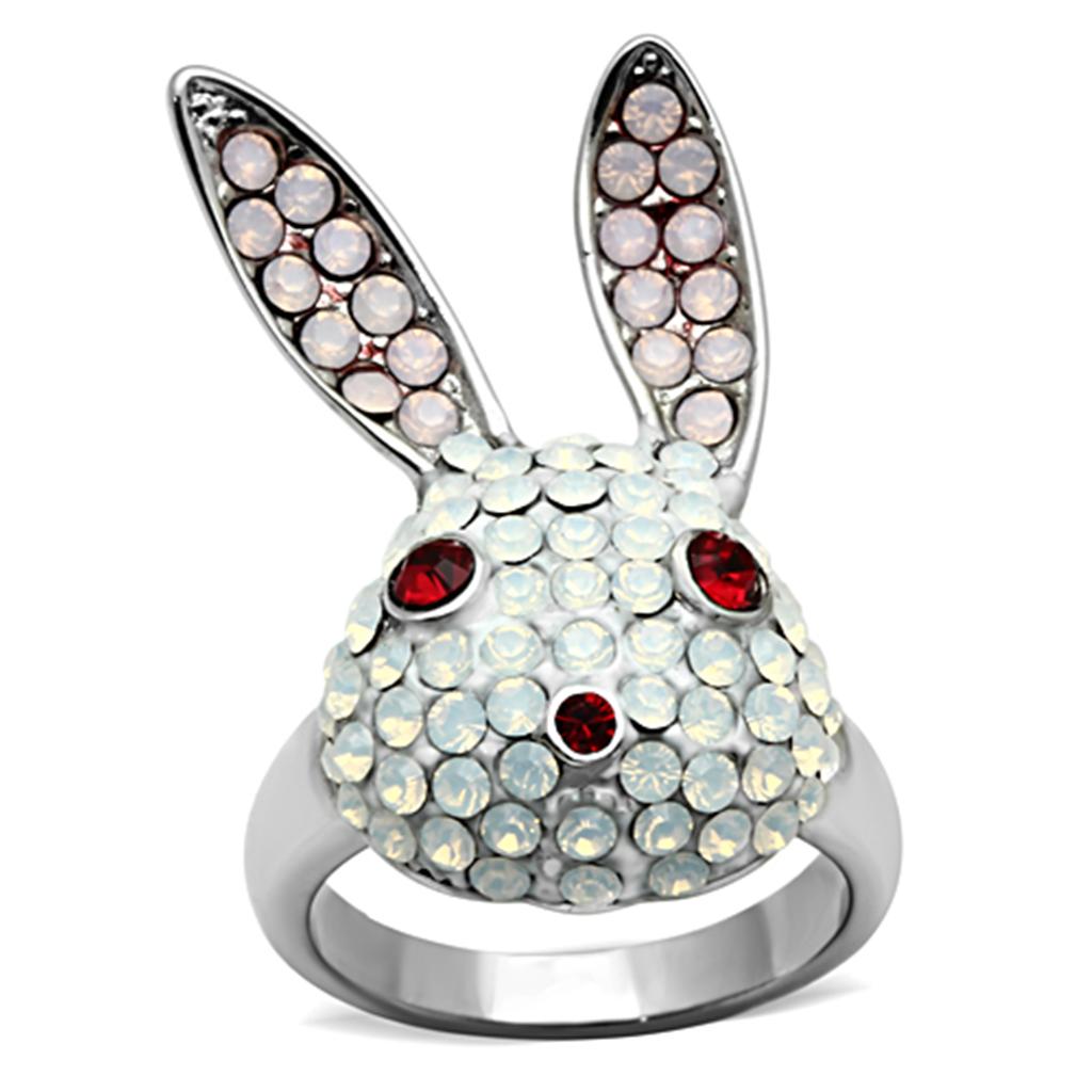 JCE931 High polished (no plating) Stainless Steel Ring with Top Grade Crystal  in Multi Color