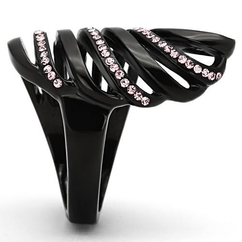 JCE977 IP Black(Ion Plating) Stainless Steel Ring with Top Grade Crystal  in Light Rose