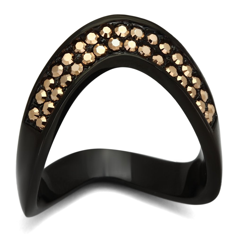 JCE982 IP Black(Ion Plating) Stainless Steel Ring with Top Grade Crystal  in Metallic Light Gold