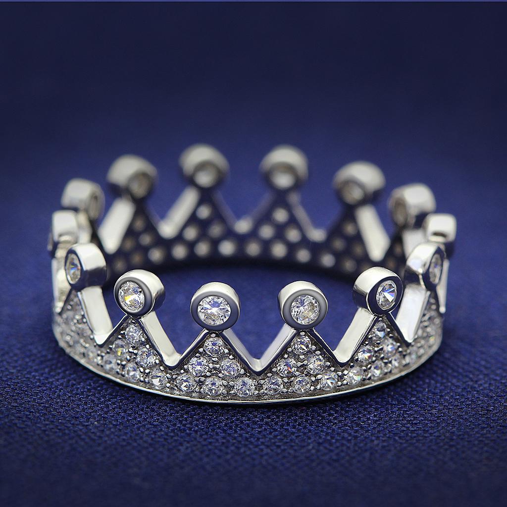 JCE011 Rhodium 925 Sterling Silver Ring with AAA Grade CZ  in Clear