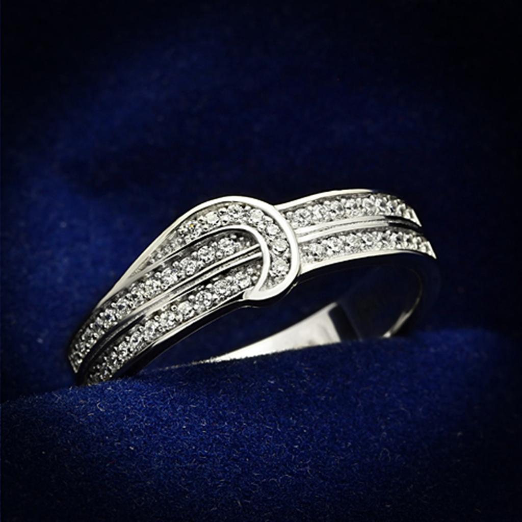JCE091 Rhodium 925 Sterling Silver Ring with AAA Grade CZ  in Clear