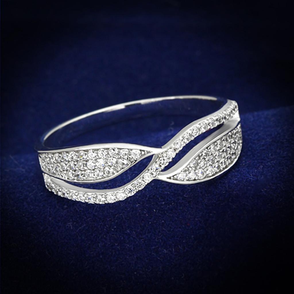 JCE108 Rhodium 925 Sterling Silver Ring with AAA Grade CZ  in Clear